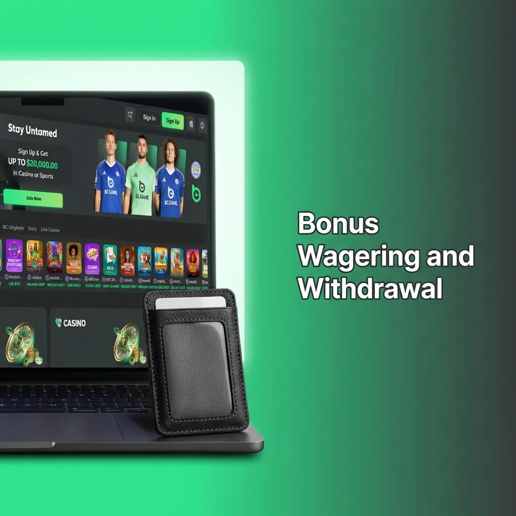 Casino bonus account system showing wagering requirements and withdrawal conditions for converting bonus to real money