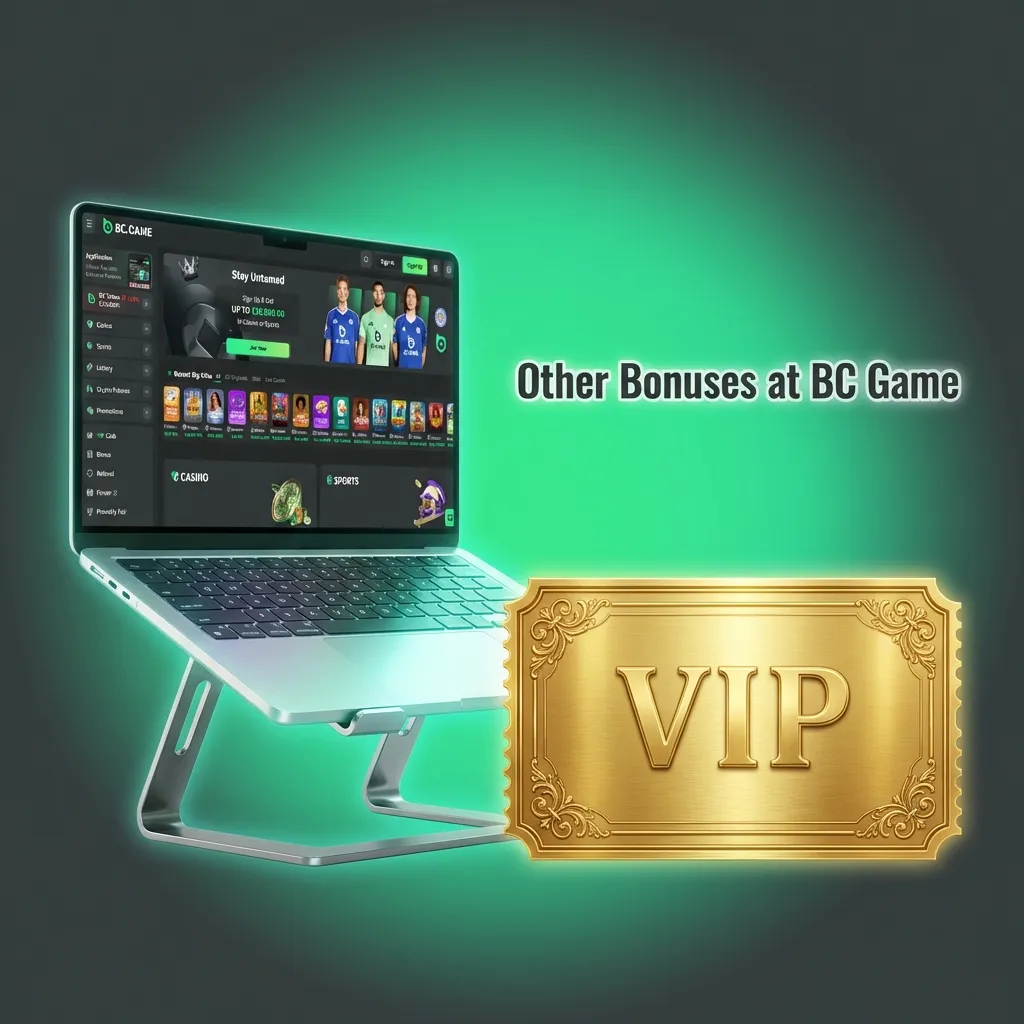 BC Game promotional bonuses including reload bonus, cashback offer, referral program, and VIP rewards displayed