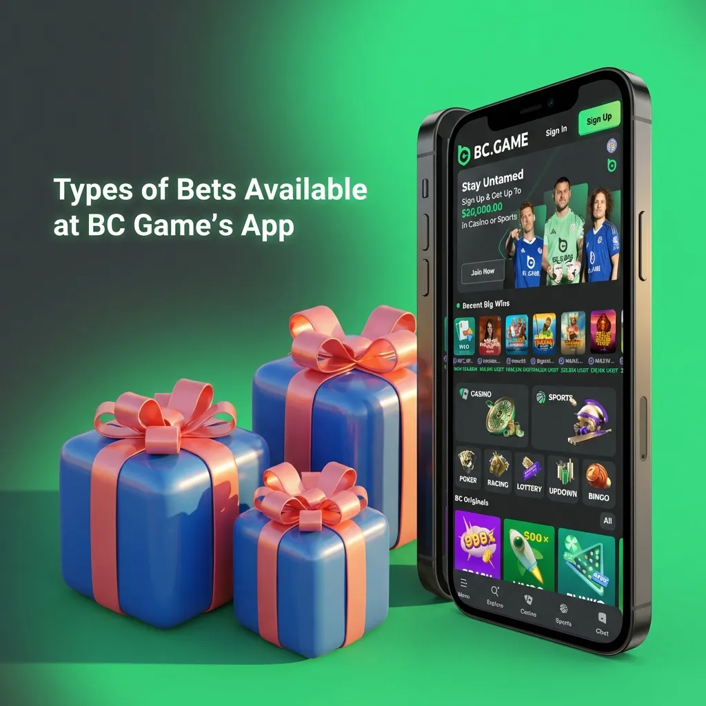 BC Game app betting options including single bets, accumulators, system bets, live betting, and handicap bets displayed