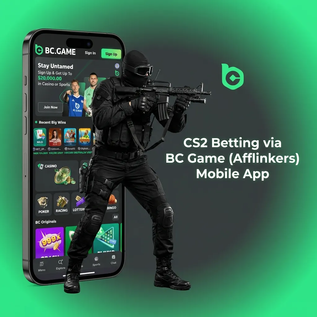 BC Game mobile app interface showing CS2 betting markets and match selection on smartphone screen